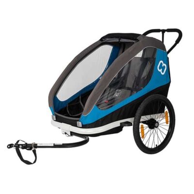 Hamax Traveller Bike Trailer for 2 Kids, incl. drawbar and buggy wheel – petrol blue/grey